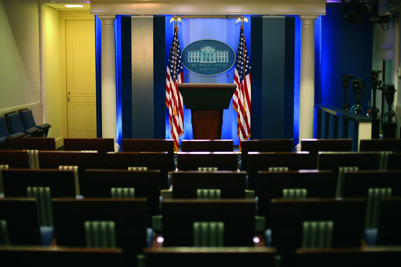 The White House press briefing room. Photo Ken Cedeno